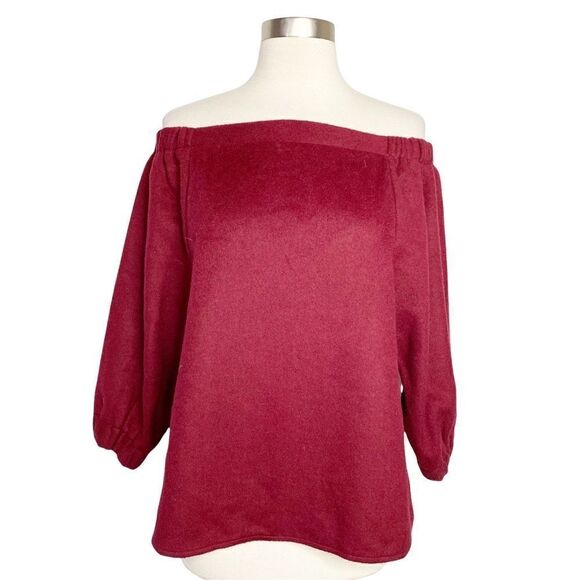 Blaque Label Off Shoulder Top in Bordeaux Wool Blend - Picture 2 of 8